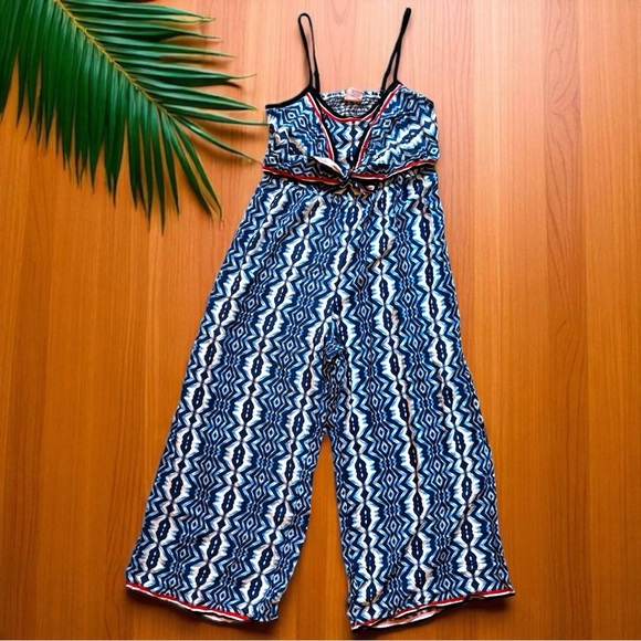 Flying Tomato Blue & White Geometric Jumpsuit - Size Large - Picture 2 of 12